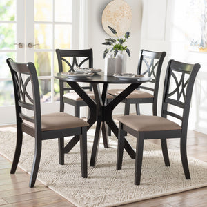 Baxton Studio Baxton Julia 5-Piece Dining Set — Compact Mid-Century Round Table & Upholstered Chairs, Sand Finish Julia-Sand/Dark Brown-5PC Dining Set