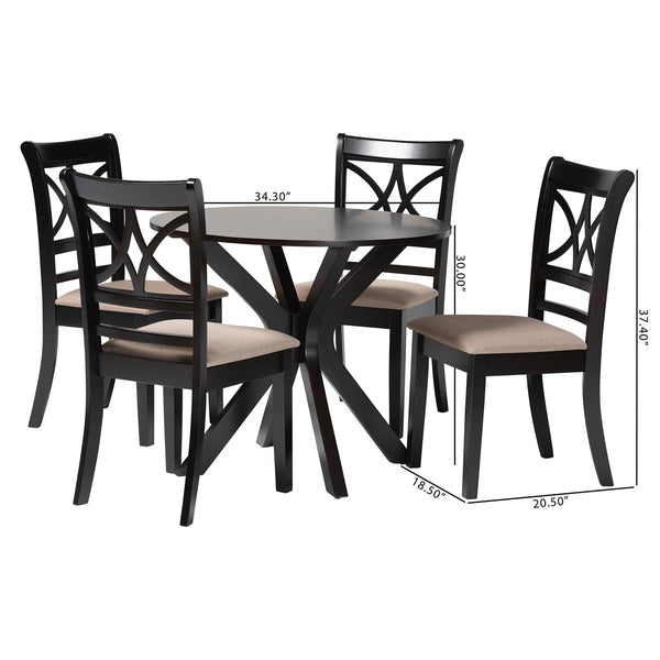 Baxton Studio Baxton Julia 5-Piece Dining Set — Compact Mid-Century Round Table & Upholstered Chairs, Sand Finish Julia-Sand/Dark Brown-5PC Dining Set