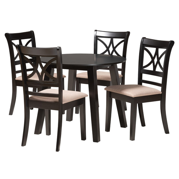 Baxton Studio Baxton Studio Brooke 5-Piece Modern Dining Set in Beige Fabric & Dark Brown Wood for Stylish Spaces Rosie-Sand/Dark Brown-5PC Dining Set