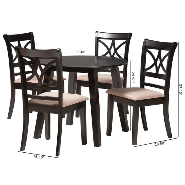 Baxton Studio Baxton Studio Brooke 5-Piece Modern Dining Set in Beige Fabric & Dark Brown Wood for Stylish Spaces Rosie-Sand/Dark Brown-5PC Dining Set