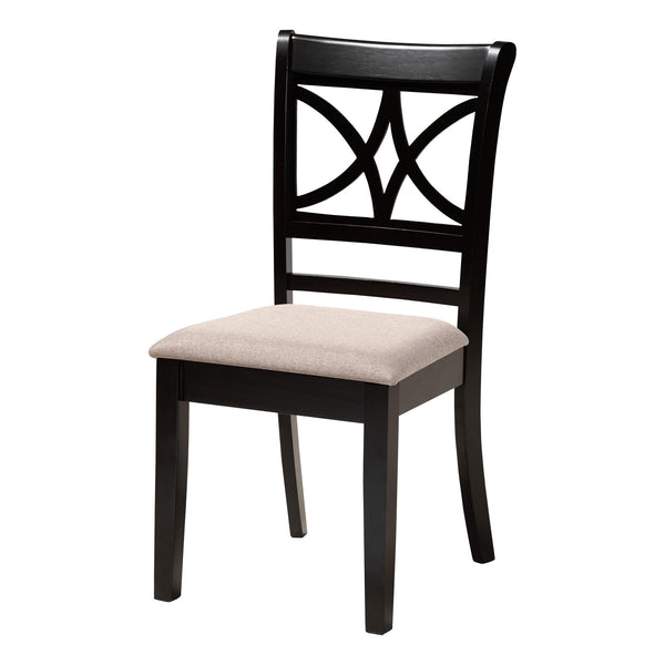 Baxton Studio Baxton Penny 5-Piece Dining Set – Compact Mid-Century Round Table With Plush Upholstered Chairs Penny-Sand/Dark Brown-5PC Dining Set
