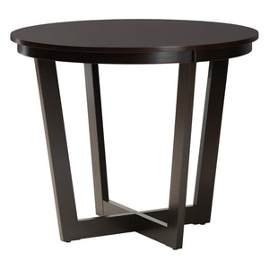 Baxton Studio Baxton Penny 5-Piece Dining Set – Compact Mid-Century Round Table With Plush Upholstered Chairs Penny-Sand/Dark Brown-5PC Dining Set