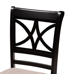 Baxton Studio Baxton Penny 5-Piece Dining Set – Compact Mid-Century Round Table With Plush Upholstered Chairs Penny-Sand/Dark Brown-5PC Dining Set