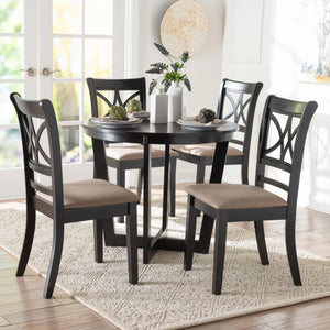 Baxton Studio Baxton Penny 5-Piece Dining Set – Compact Mid-Century Round Table With Plush Upholstered Chairs Penny-Sand/Dark Brown-5PC Dining Set