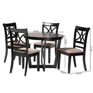 Baxton Studio Baxton Penny 5-Piece Dining Set – Compact Mid-Century Round Table With Plush Upholstered Chairs Penny-Sand/Dark Brown-5PC Dining Set