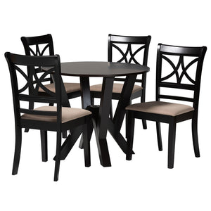 Baxton Studio Baxton Studio Mari 5-Piece Modern Dining Set: Beige Fabric & Dark Wood Round Table & Chairs Mari-Sand/Dark Brown-5PC Dining Set