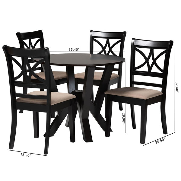 Baxton Studio Baxton Studio Mari 5-Piece Modern Dining Set: Beige Fabric & Dark Wood Round Table & Chairs Mari-Sand/Dark Brown-5PC Dining Set