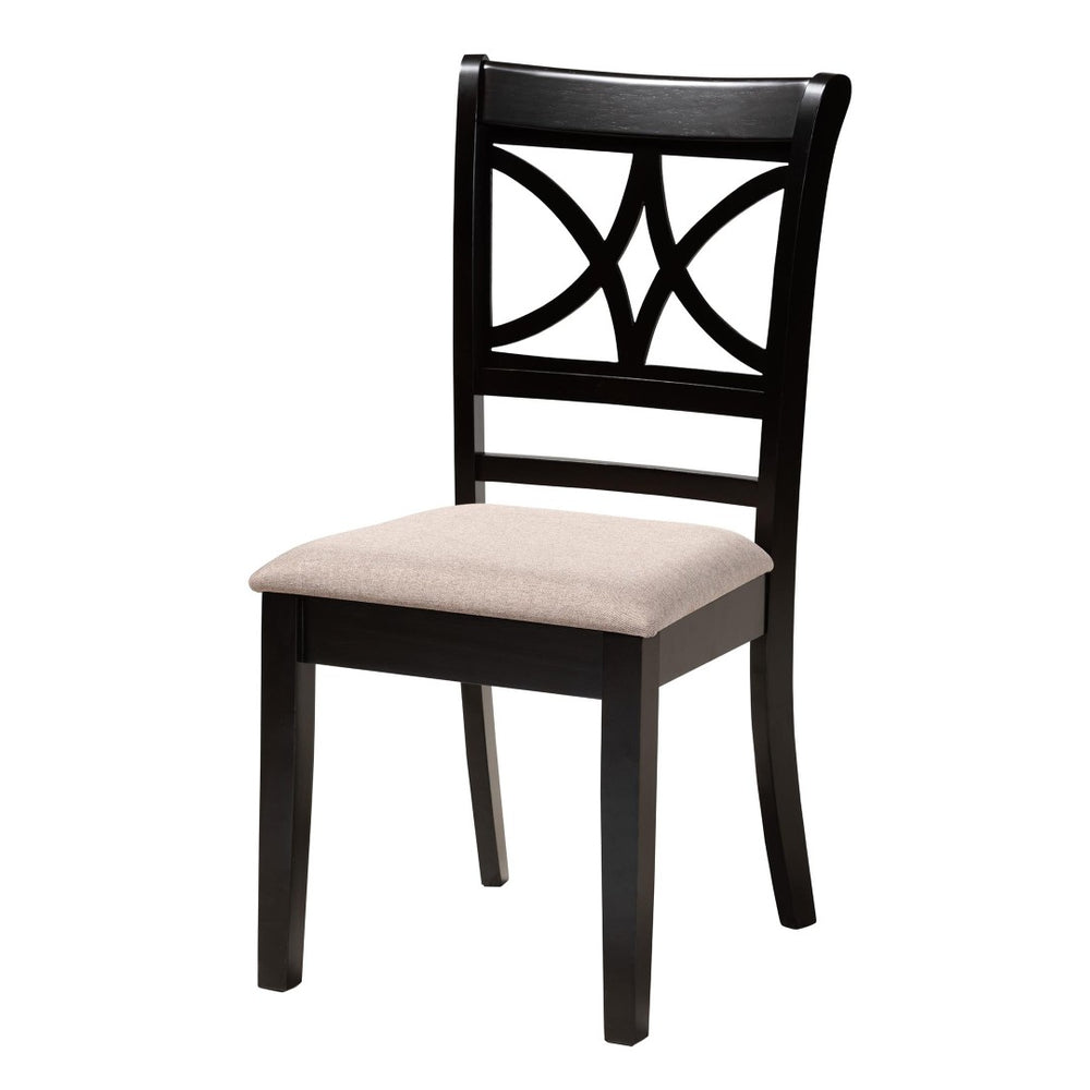 Baxton Studio Baxton Studio Mari 5-Piece Modern Dining Set: Beige Fabric & Dark Wood Round Table & Chairs Mari-Sand/Dark Brown-5PC Dining Set