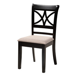 Baxton Studio Baxton Studio Mari 5-Piece Modern Dining Set: Beige Fabric & Dark Wood Round Table & Chairs Mari-Sand/Dark Brown-5PC Dining Set