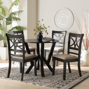 Baxton Studio Baxton Studio Mari 5-Piece Modern Dining Set: Beige Fabric & Dark Wood Round Table & Chairs Mari-Sand/Dark Brown-5PC Dining Set
