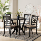 Baxton Studio Mari Modern Beige Fabric and Dark Brown Finished Wood 5-Piece Dining Set