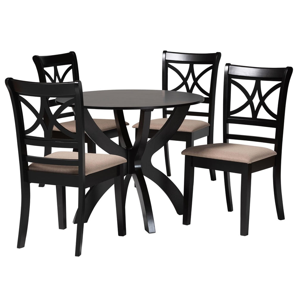 Baxton Studio Baxton Studio Noemi 5-Piece Modern Dining Set with Beige Fabric & Dark Brown Wood for Trendy Spaces Noemi-Sand/Dark Brown-5PC Dining Set