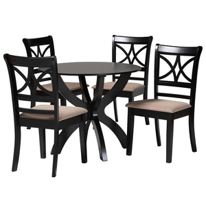 Baxton Studio Baxton Studio Noemi 5-Piece Modern Dining Set with Beige Fabric & Dark Brown Wood for Trendy Spaces Noemi-Sand/Dark Brown-5PC Dining Set