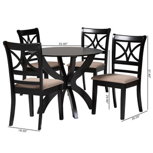 Baxton Studio Baxton Studio Noemi 5-Piece Modern Dining Set with Beige Fabric & Dark Brown Wood for Trendy Spaces Noemi-Sand/Dark Brown-5PC Dining Set