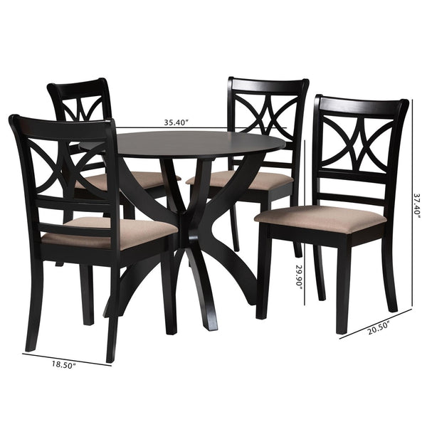 Baxton Studio Baxton Studio Noemi 5-Piece Modern Dining Set with Beige Fabric & Dark Brown Wood for Trendy Spaces Noemi-Sand/Dark Brown-5PC Dining Set
