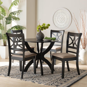 Baxton Studio Baxton Studio Noemi 5-Piece Modern Dining Set with Beige Fabric & Dark Brown Wood for Trendy Spaces Noemi-Sand/Dark Brown-5PC Dining Set