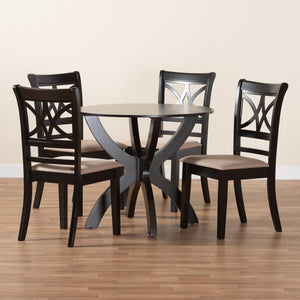 Baxton Studio Baxton Studio Noemi 5-Piece Modern Dining Set with Beige Fabric & Dark Brown Wood for Trendy Spaces Noemi-Sand/Dark Brown-5PC Dining Set