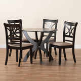 Baxton Studio Noemi Modern Beige Fabric and Dark Brown Finished Wood 5-Piece Dining Set