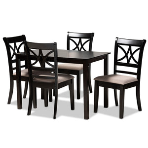 Baxton Studio Baxton Studio Modern 5-Piece Dining Set with Espresso Oak Finish and Stylish Upholstered Chairs Clarke Sand RH329C-Sand/Dark Brown-5PC Dining Set