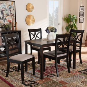 Baxton Studio Baxton Studio Modern 5-Piece Dining Set with Espresso Oak Finish and Stylish Upholstered Chairs Clarke Sand RH329C-Sand/Dark Brown-5PC Dining Set