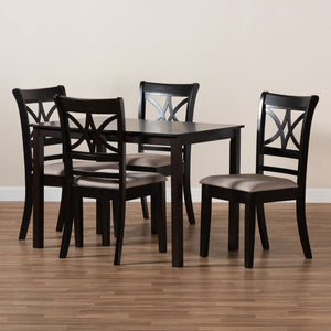 Baxton Studio Baxton Studio Modern 5-Piece Dining Set with Espresso Oak Finish and Stylish Upholstered Chairs Clarke Sand RH329C-Sand/Dark Brown-5PC Dining Set