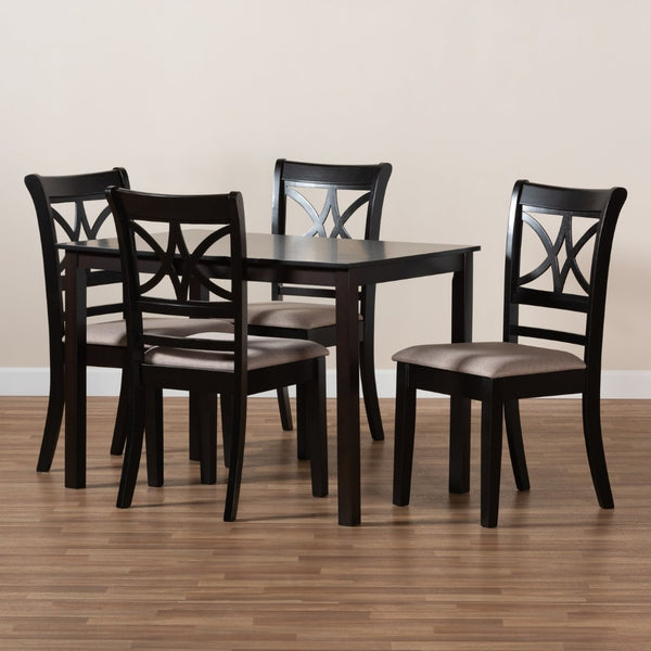 Baxton Studio Baxton Studio Modern 5-Piece Dining Set with Espresso Oak Finish and Stylish Upholstered Chairs Clarke Sand RH329C-Sand/Dark Brown-5PC Dining Set
