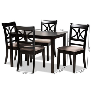 Baxton Studio Baxton Studio Modern 5-Piece Dining Set with Espresso Oak Finish and Stylish Upholstered Chairs Clarke Sand RH329C-Sand/Dark Brown-5PC Dining Set
