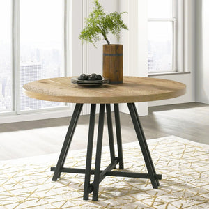 English Elm 47"W Rustic Round Dining Table with Distressed Oak Top & Industrial Metal Base for Entertaining B016S00039