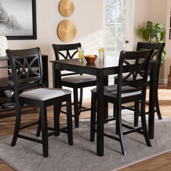 Baxton Studio Baxton Studio Chandler Modern 5-Piece Counter Height Pub Dining Set with Espresso Wood Finish Grey RH329P-Grey/Dark Brown-5PC Pub Set