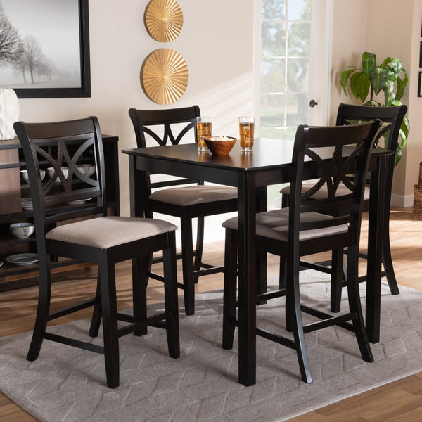Baxton Studio Baxton Studio Chandler Modern 5-Piece Counter Height Pub Dining Set with Espresso Wood Finish Sand RH329P-Sand/Dark Brown-5PC Pub Set