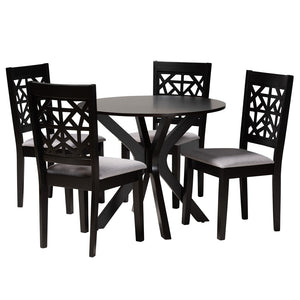 Baxton Studio Baxton Modern Grey Fabric and Espresso Wood 5-Piece Dining Set for Stylish Comfort and Elegance Karel Karel-Grey/Dark Brown-5PC Dining Set