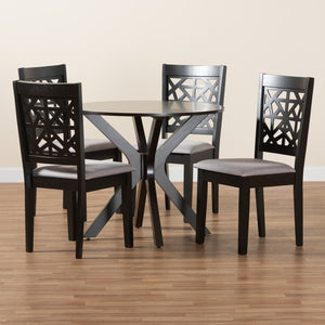 Baxton Studio Baxton Modern Grey Fabric and Espresso Wood 5-Piece Dining Set for Stylish Comfort and Elegance Karel Karel-Grey/Dark Brown-5PC Dining Set