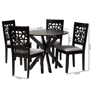 Baxton Studio Baxton Modern Grey Fabric and Espresso Wood 5-Piece Dining Set for Stylish Comfort and Elegance Karel Karel-Grey/Dark Brown-5PC Dining Set