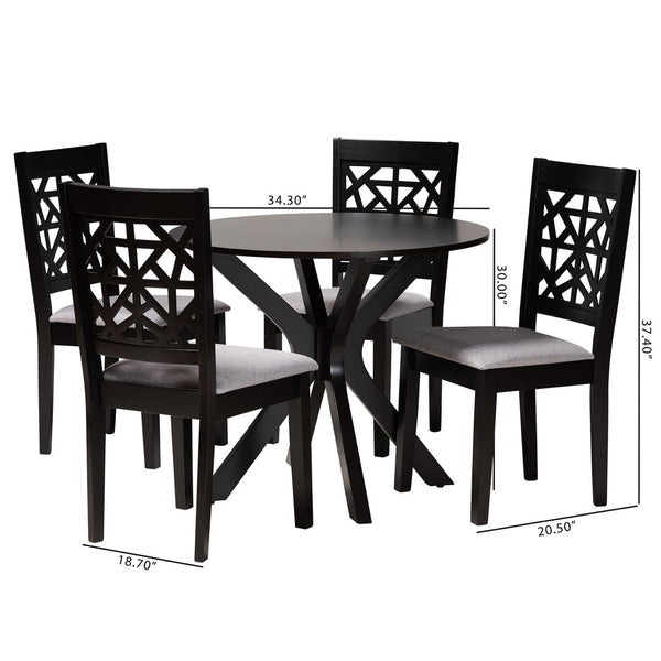 Baxton Studio Baxton Modern Grey Fabric and Espresso Wood 5-Piece Dining Set for Stylish Comfort and Elegance Karel Karel-Grey/Dark Brown-5PC Dining Set