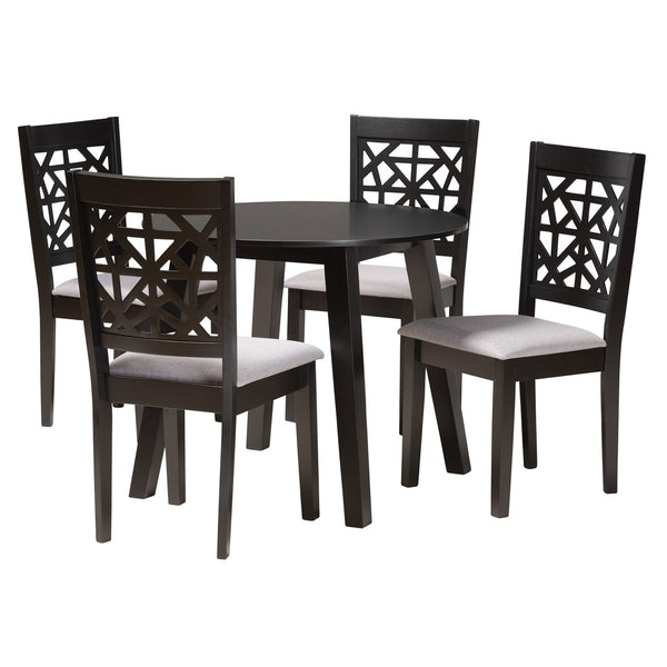 Baxton Studio Baxton Modern 5-Piece Dining Set with Grey Upholstered Chairs and Dark Brown Finished Wood Table Aiden Aiden-Grey/Dark Brown-5PC Dining Set