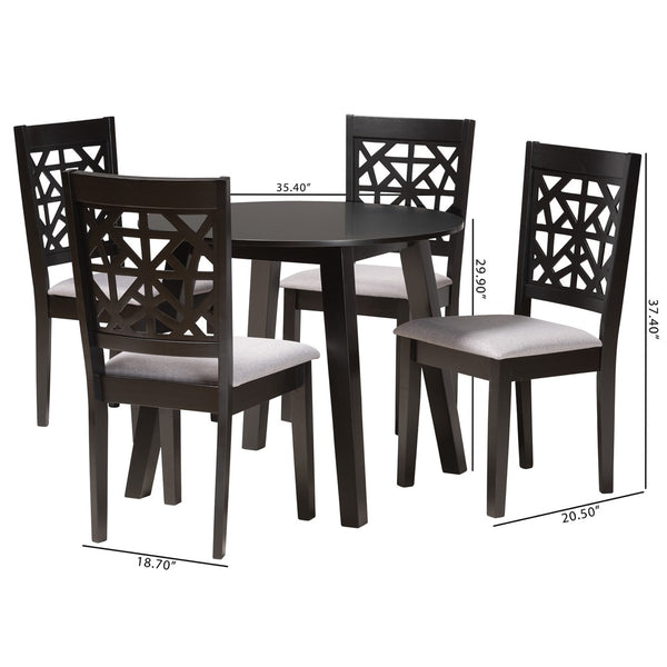 Baxton Studio Baxton Modern 5-Piece Dining Set with Grey Upholstered Chairs and Dark Brown Finished Wood Table Aiden Aiden-Grey/Dark Brown-5PC Dining Set