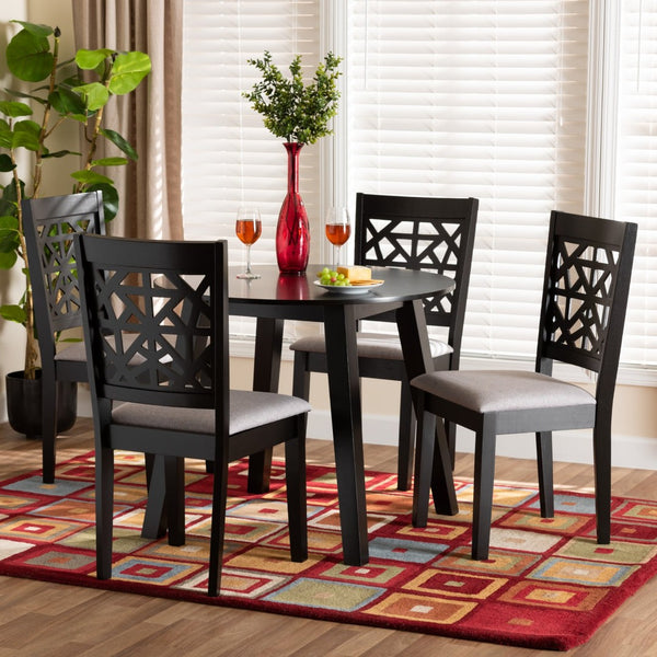 Baxton Studio Baxton Modern 5-Piece Dining Set with Grey Upholstered Chairs and Dark Brown Finished Wood Table Aiden Aiden-Grey/Dark Brown-5PC Dining Set