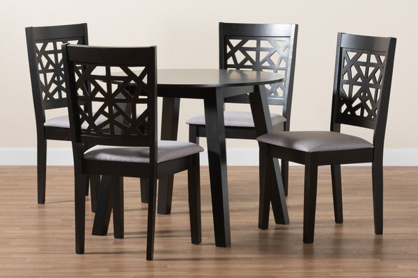 Baxton Studio Baxton Modern 5-Piece Dining Set with Grey Upholstered Chairs and Dark Brown Finished Wood Table Aiden Aiden-Grey/Dark Brown-5PC Dining Set