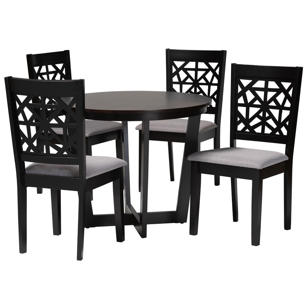 Baxton Studio Baxton Studio Jamie Modern 5-Piece Dining Set with Sculptural Table and Stylish Upholstered Chairs Grey Jamie-Grey/Dark Brown-5PC Dining Set
