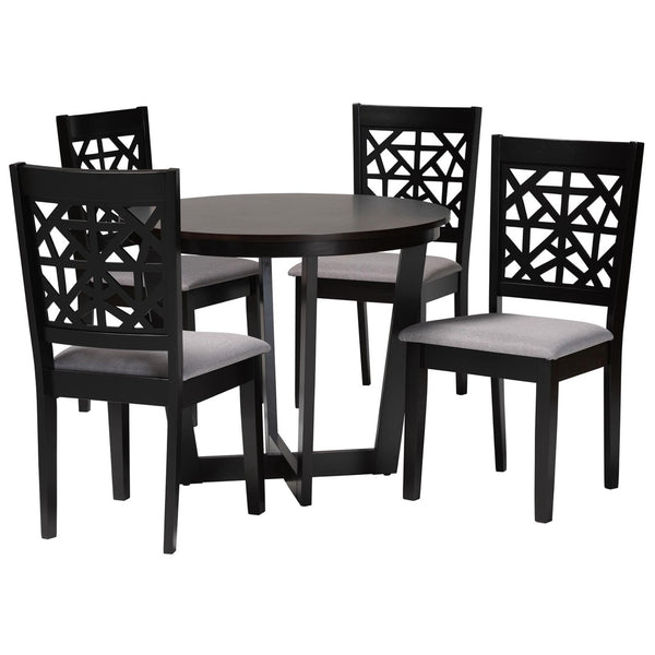 Baxton Studio Baxton Studio Jamie Modern 5-Piece Dining Set with Sculptural Table and Stylish Upholstered Chairs Grey Jamie-Grey/Dark Brown-5PC Dining Set