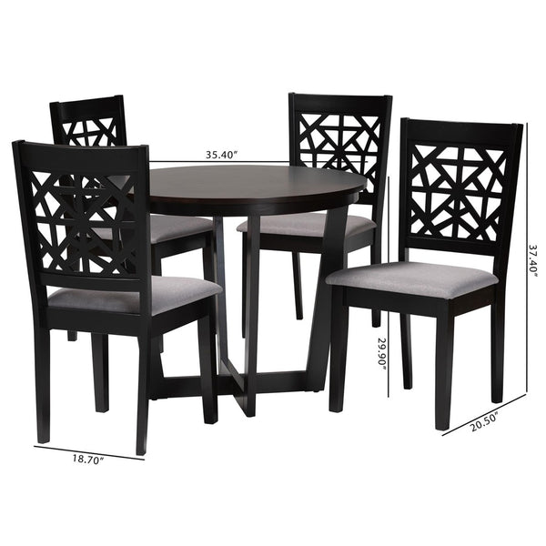 Baxton Studio Baxton Studio Jamie Modern 5-Piece Dining Set with Sculptural Table and Stylish Upholstered Chairs Grey Jamie-Grey/Dark Brown-5PC Dining Set