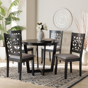 Baxton Studio Baxton Studio Jamie Modern 5-Piece Dining Set with Sculptural Table and Stylish Upholstered Chairs Grey Jamie-Grey/Dark Brown-5PC Dining Set