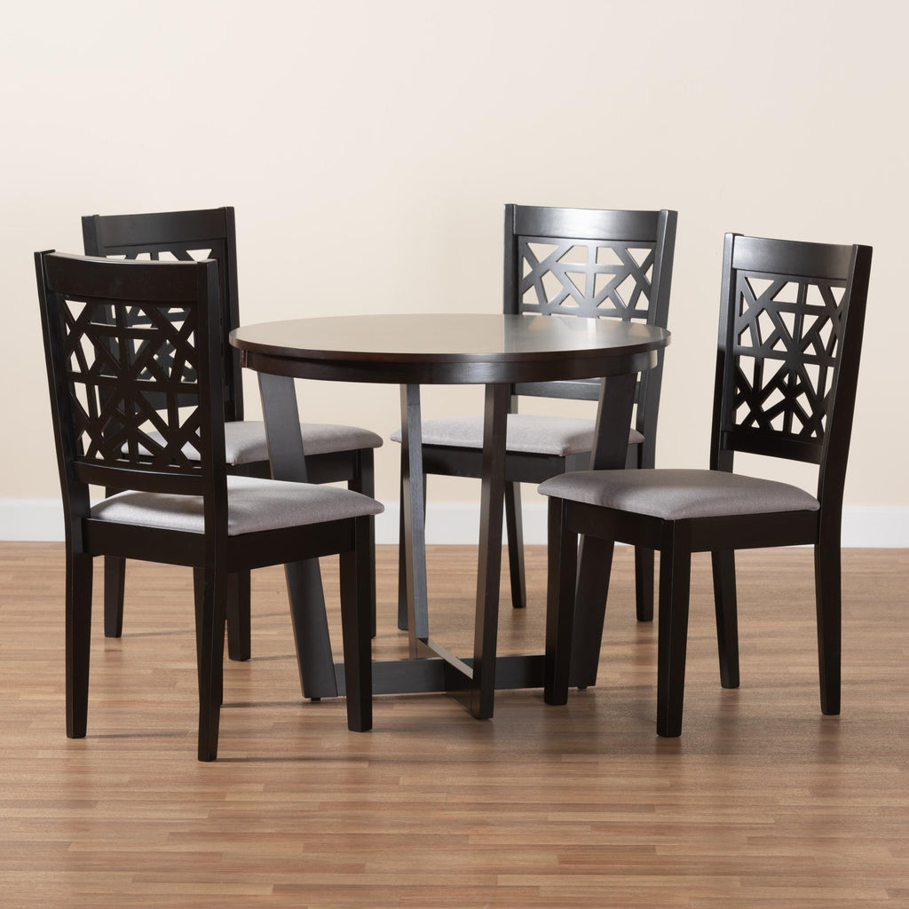 Jamie Moden Fabric and Dark Brown Finished Wood 5 Piece Dining Set