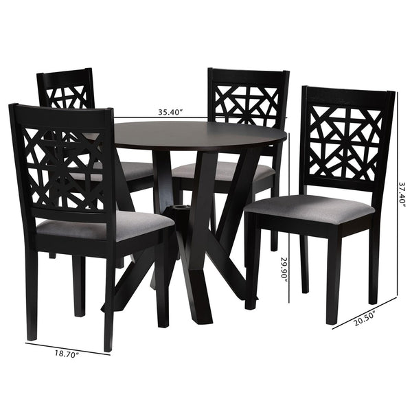 Baxton Studio Baxton Studio Felice Modern 5-Piece Dining Set - Grey Fabric & Dark Brown Wood, Stylish & Durable Felice-Grey/Dark Brown-5PC Dining Set