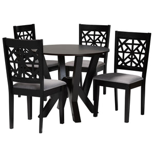 Baxton Studio Felice Modern Grey Fabric and Dark Brown Finished Wood 5-Piece Dining Set