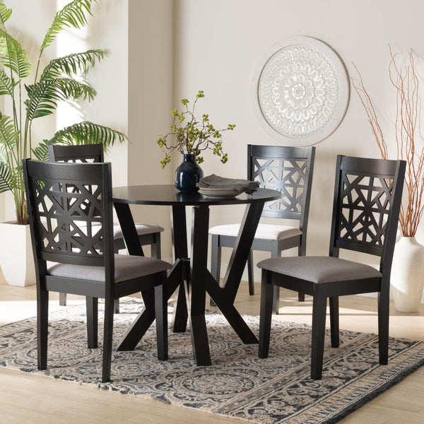 Baxton Studio Baxton Studio Felice Modern 5-Piece Dining Set - Grey Fabric & Dark Brown Wood, Stylish & Durable Felice-Grey/Dark Brown-5PC Dining Set