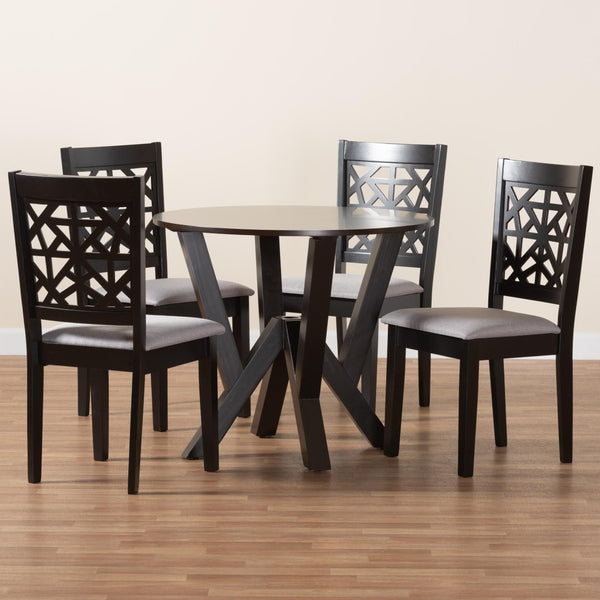 Baxton Studio Baxton Studio Felice Modern 5-Piece Dining Set - Grey Fabric & Dark Brown Wood, Stylish & Durable Felice-Grey/Dark Brown-5PC Dining Set