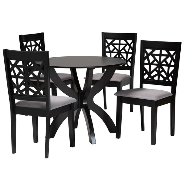 Baxton Studio Baxton Studio Lena 5-Piece Modern Dining Set with Grey Upholstery & Dark Brown Wood Finish Lena-Grey/Dark Brown-5PC Dining Set