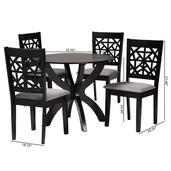 Baxton Studio Baxton Studio Lena 5-Piece Modern Dining Set with Grey Upholstery & Dark Brown Wood Finish Lena-Grey/Dark Brown-5PC Dining Set