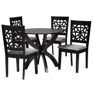 Baxton Studio Lena Modern Grey Fabric and Dark Brown Finished Wood 5-Piece Dining Set